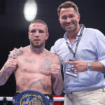 Lejarraga alongside promoter Eddie Hearn after winning the European belt last time out Photo Credit: Mark Robinson/Matchroom Boxing