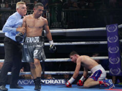 Isaac Lowe was dropped three times in seven rounds by Luis Alberto Lopez. Photo Credit: MTK Global (Twitter).