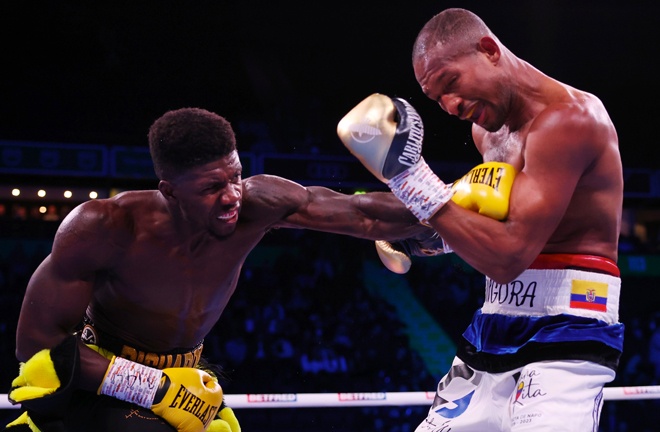 Lerrone Richards became the new IBO super middleweight champion with a split decision win over Carlos Gongora. Photo Credit: Matchroom Boxing.