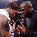 Davis alongside promoter, Floyd Mayweather Jr after beating Cruz Photo Credit: Esther Lin/SHOWTIME