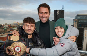 Michael Conlan looks to rip away the WBA featherweight title from Leigh Wood on March 12 in Nottingham Photo Credit: Mark Robinson/Matchroom Boxing