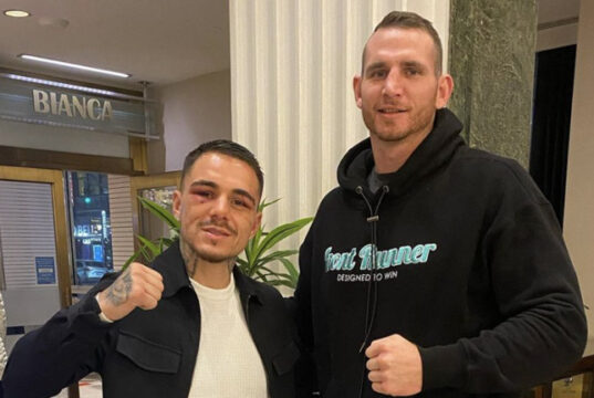 Demsey McKean (r) alongside George Kambosos Jr (l) who is looking to defend his world titles in Australia Photo Credit: @demsey.mckean Instagram