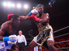 After being sent to the canvas early himself by Charles Martin, Luis Ortiz emerged victorious with a 6th round stoppage win in Florida last night. Photo Credit: Premier Boxing Champions (Twitter).
