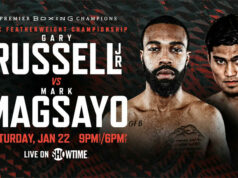 Gary Russell Jr defends his WBC featherweight world title against Mark Magsayo in Atlantic City on Saturday night
