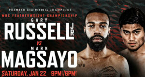 Gary Russell Jr defends his WBC featherweight world title against Mark Magsayo in Atlantic City on Saturday night
