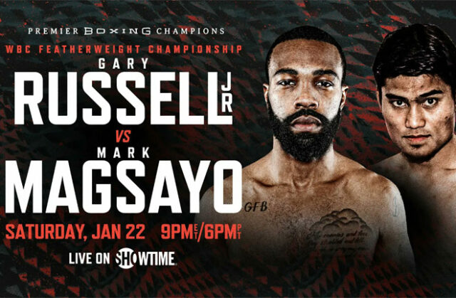 Gary Russell Jr defends his WBC featherweight world title against Mark Magsayo in Atlantic City on Saturday night