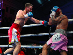 A brilliant performance put in at York Hall last night from the undefeated middleweight star Danny Dignum against Grant Dennis. Photo Credit: MTK Global (Twitter).