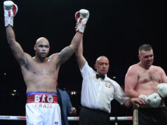 Frazer Clarke celebrates his first professional win Photo Credit: Lawrence Lustig / BOXXER