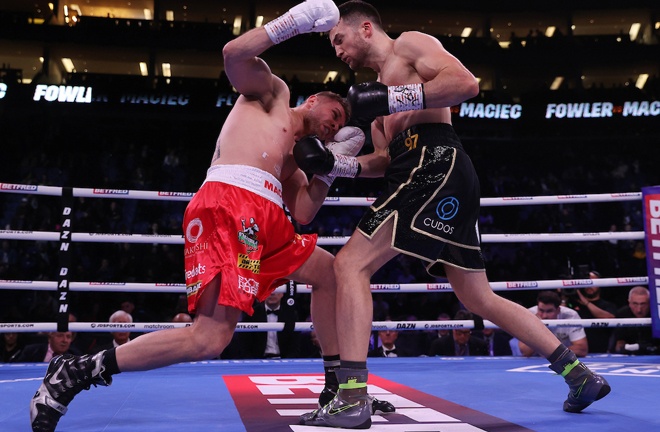 Anthony Fowler returned to winning ways with a UD win over Lukasz Maciec. Photo Credit: Matchroom Boxing.