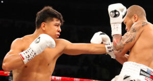 Former World Champion Jaime Munguia 39-0-31 KO’s with a explosive third-round stoppage of unbeaten D’Mitrius Ballard in his Hometown of Tijuana Mexico. Photo Credit: Golden Boy (Twitter)