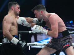 osh Taylor held on to his WBC, WBA (Super), IBF and WBO super lightweight titles with a split decision win against Jack Catterall. Photo Credit: Boxxer