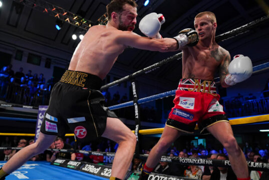 Marc Leach Defeats Chris Bourke Via UD At York Hall To Win The British Super-Bantanweight Title. Photo Credit: Queensberry Promotions / Frank Warren / Stephen Dunkley.