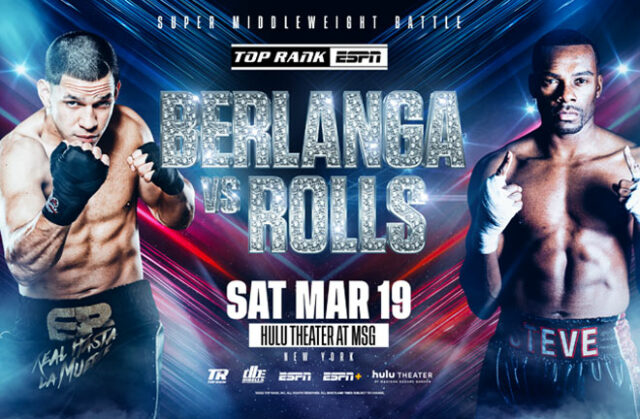 Edgar Berlanga meets Steve Rolls in a super middleweight clash at the Hulu Theater at Madison Square Garden on Saturday Photo Credit: Top Rank