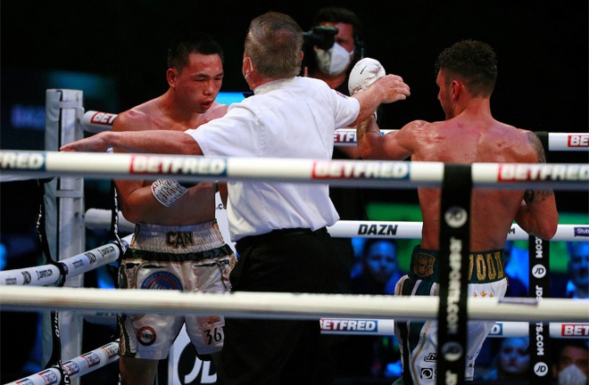 Wood stopped Can Xu in the final round at Fight Camp to become world champion Photo Credit: an Walton/Matchroom Boxing