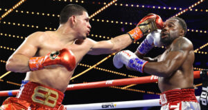 Edgar Berlanga overcame Steve Rolls on points in New York on Saturday night Photo Credit: Mikey Williams/Top Rank via Getty Images