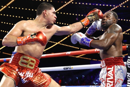 Edgar Berlanga overcame Steve Rolls on points in New York on Saturday night Photo Credit: Mikey Williams/Top Rank via Getty Images