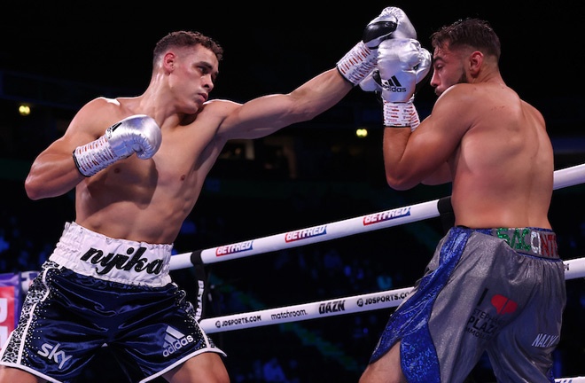 Nyika on route to victory over Carpin on his UK debut in December Photo Credit: Mark Robinson/Matchroom Boxing