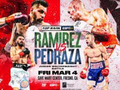 Jose Carlos Ramirez makes his return after defeat to Josh Taylor and faces Jose Pedraza over twelve rounds at Save Mart Arena in Fresno, California.