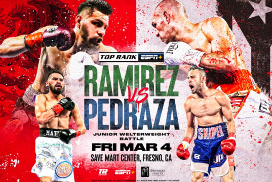 Jose Carlos Ramirez makes his return after defeat to Josh Taylor and faces Jose Pedraza over twelve rounds at Save Mart Arena in Fresno, California.