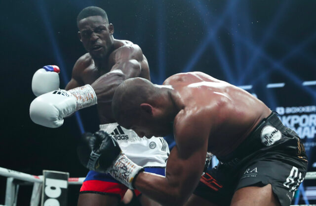 Richard Riakporhe landed some brutal body shots on Deion Jumah to finish the contest in the 8th round. Photo Credit: Boxxer/Sky Sports Boxing