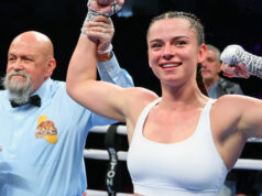 Skye Nicolson celebrates her victory on debut Photo Credit: Ed Mulholland/Matchroom