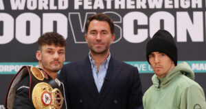 Leigh Wood and Michael Conlan at Thursday's final press conference ahead of their world title meeting Photo Credit: Mark Robinson/Matchroom Boxing