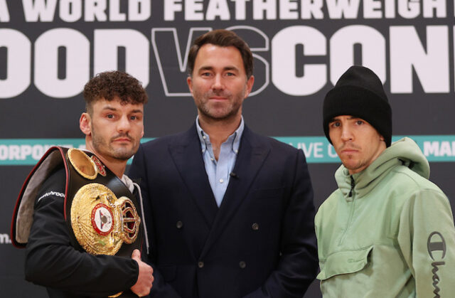 Leigh Wood and Michael Conlan at Thursday's final press conference ahead of their world title meeting Photo Credit: Mark Robinson/Matchroom Boxing