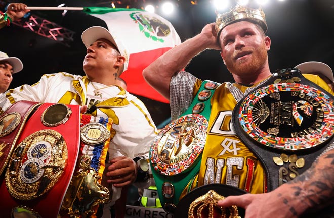 Canelo Alvarez holds all four super middleweight titles Photo Credit: Amanda Westcott / SHOWTIME