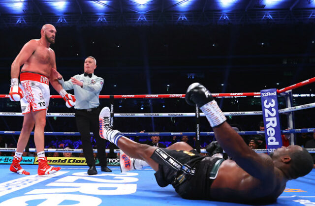 Tyson Fury knocked out Dillian Whyte in the sixth round of their heavyweight world title showdown at Wembley Stadium Photo Credit: Mikey Williams / Top Rank via Getty Images