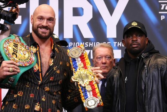Tyson Fury defends his WBC heavyweight title against Dillian Whyte at Wembley on Saturday Photo Credit: Mikey Williams/Top Rank via Getty Images