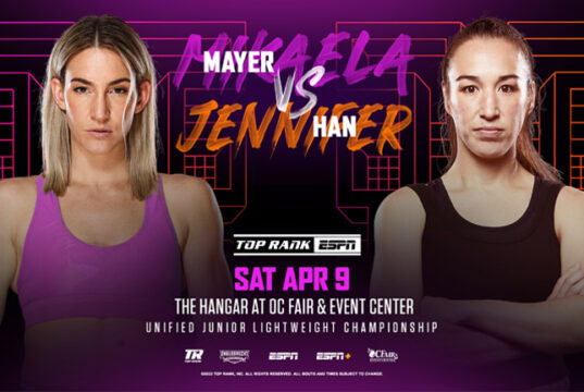 Mikaela Mayer defends her unified super featherweight world titles against Jennifer Han on Saturday Photo Credit: Top Rank