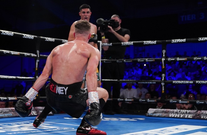 Heaney had to climb off the canvas to beat Ramirez Photo Credit: Queensberry Promotions