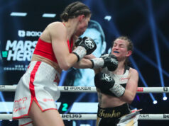 Savannah Marshall retains her WBO Middleweight Title with a stunning third round knock out against Femke Hermans in Newcastle last night. Photo Credit: Boxxer