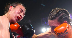 Mikaela Mayer proved too much for Jennifer Han and remains undefeated junior lightweight world champion. Photo Credit: Top Rank Boxing.