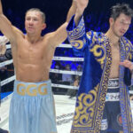 Golovkin knocked down Murata in the ninth round before the towel came in Photo Credit: @TomLoeffler1 Twitter