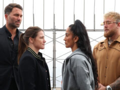 Katie Taylor and Amanda Serrano came face-to-face at the Empire State Building Photo Credit: Ed Mulholland/Matchroom