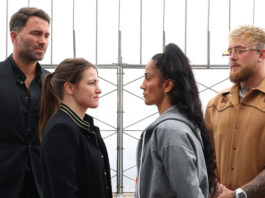 Katie Taylor and Amanda Serrano came face-to-face at the Empire State Building Photo Credit: Ed Mulholland/Matchroom