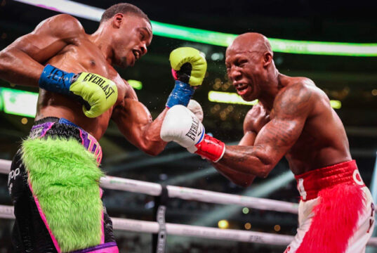Errol Spence scores 10th round TKO against Yordenis Ugas and immediately calls for Terence Crawford.