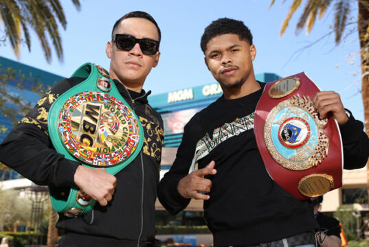 Oscar Valdez and Shakur Stevenson meet in a two-belt unification showdown in Las Vegas on Saturday Photo Credit: Mikey Williams via Getty Images