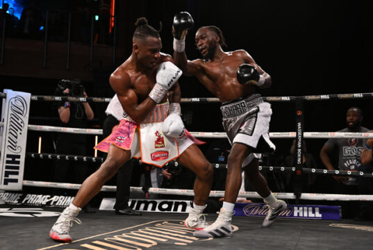 Two Times ! Denzel Bentley reclaims the british title in a hard fought win over Linus Udofia. Photo Credit: Leigh Dawney / Wasserman Boxing.
