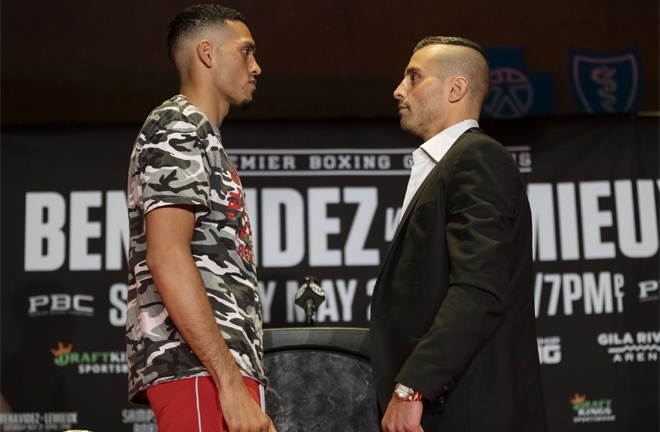 Benavidez and Lemieux face-to-face at the final press conference on Thursday Photo Credit: Esther Lin/SHOWTIME