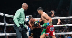 Benavidez (26-0, 23 KOs) pounced on David Lemieux (43-5, 36 KOs) from the opening bell. Photo Credit: Premier Boxing Champions.