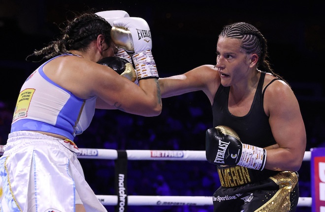 Cameron retained her unified world titles with a comfortable win over Bustos Photo Credit: Mark Robinson/Matchroom Boxing