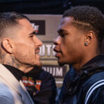 Kambosos Jr and Haney came face-to-face ahead of their undisputed lightweight title clash Photo Credit: Darren Burns