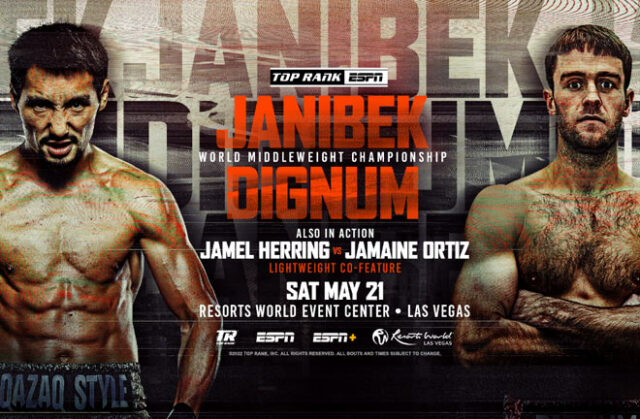Janibek Alimkhanuly faces Danny Dignum for the WBO Interim middleweight title in Las Vegas on Saturday Photo Credit: Top Rank Boxing