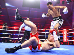 Janibek Alimkhanuly ruthlessly knocked out Danny Dignum in two rounds in Las Vegas on Saturday Photo Credit: Mikey Williams / Top Rank via Getty Images