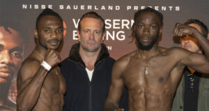 Linus Udofia and Denzel Bentley clash for the vacant British middleweight title in London on Friday Photo Credit: Leigh Dawney/Wasserman Boxing