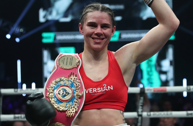 Marshall holds the WBO middleweight belt Photo Credit: Lawrence Lustig / BOXXER