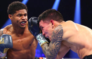 Shakur Stevenson defeats Oscar Valdez via Unanimous Decision to become the new Unified Super Featherweight Word Champion. Photo Credit: Top Rank Boxing.