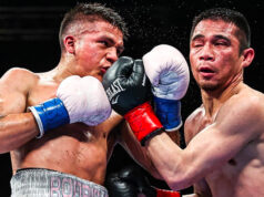 Jesse Bam Rodriguez stops Srisaket Sor Rungvisai in the eighth round to retain his WBC World Title in his home town. Photo Credit: Ed Mulholland / Matchroom Boxing.
